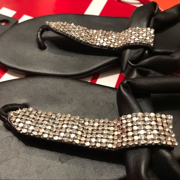 Guess Black Shimmer Bling Sandals GELLAR FLIP FLOP - Picture 4 of 8